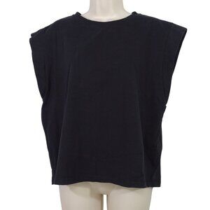 Black Sleeveless Crew Neck Jersey Knit Top T-Shirt Women Size L Casual